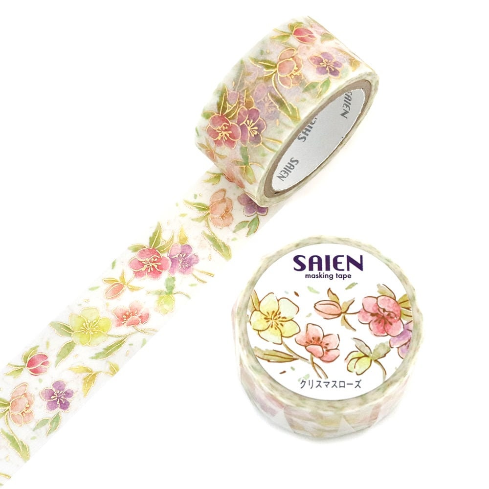 Saien Limited Chistmas Gold Foil Washi Tape Series - Chistmas Rose