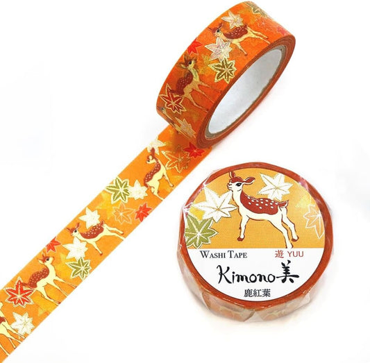 Kimono Yuu Series Gold Foil Washi Tape - Deer and Maple