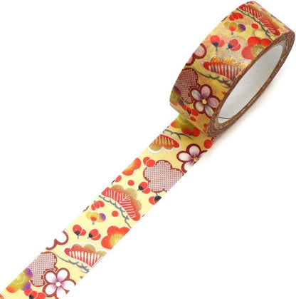 Kimono Hana Series Gold Foil Washi Tape - Shochiku plum