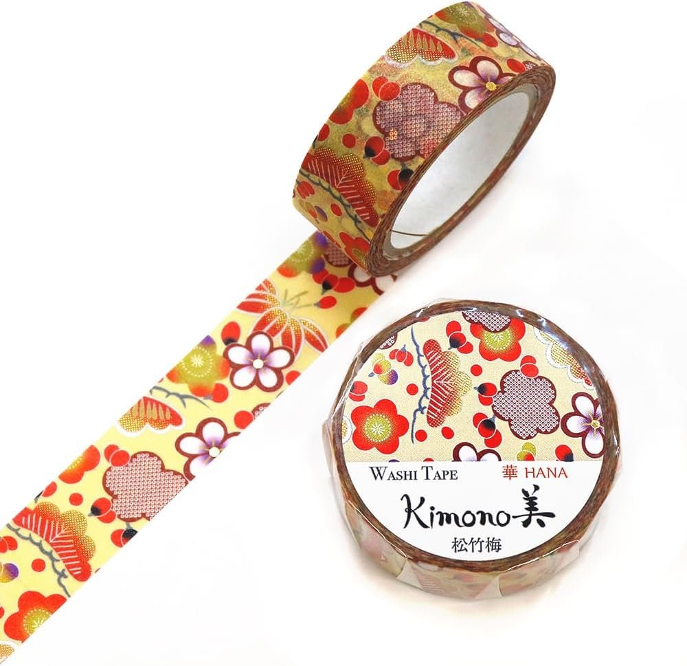 Kimono Hana Series Gold Foil Washi Tape - Shochiku plum