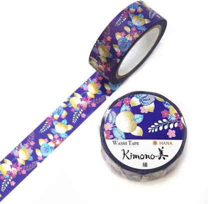 Kimono Hana Series Gold Foil Washi Tape - Tangerine