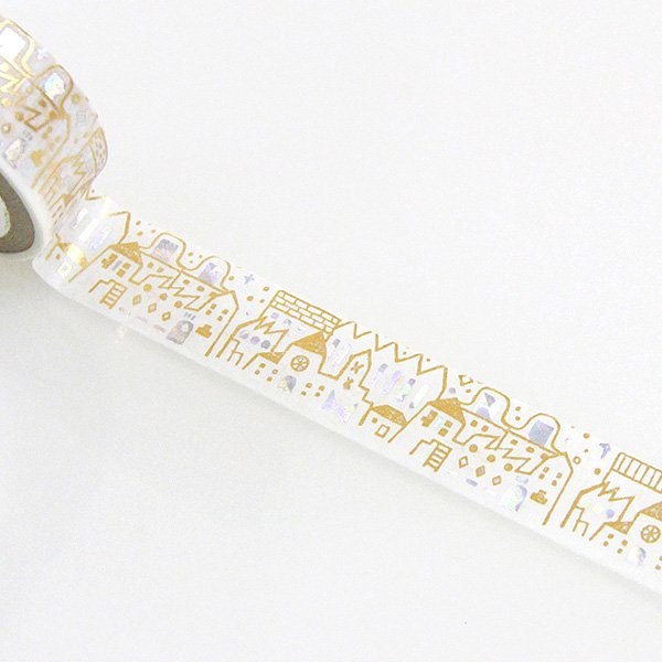 Starlight Series Gold and Silver Foil Washi Tape - Row of houses