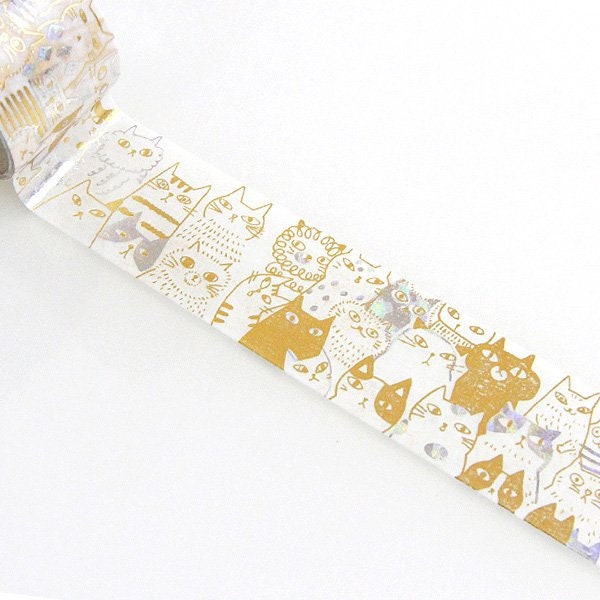 Starlight Series Gold & Silver Foil Washi Tape - Many cats