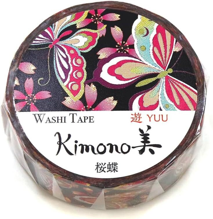 Kimono Yuu Series Gold Foil Washi Tape - Cherry blossom and Butterfly