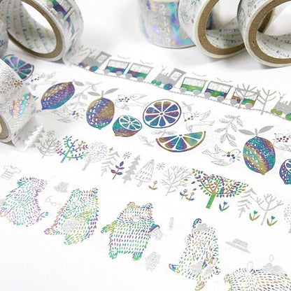 Starlight Series Silver and Rainbow Foil Washi Tape - Train