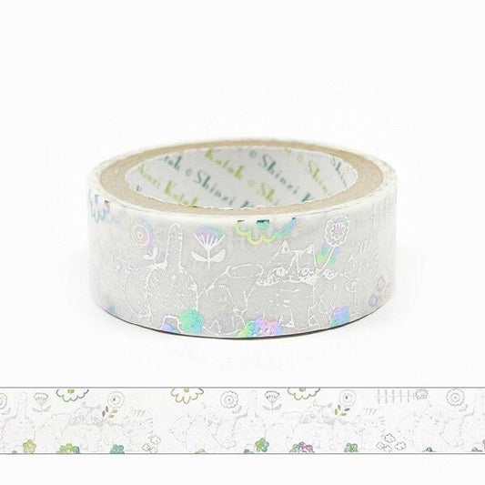 Starlight Series Silver and Rainbow Foil Washi Tape - Cat meeting