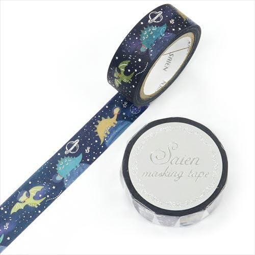 Saien Foil Series Silver Foil Washi Tape  - Space Dinosaur