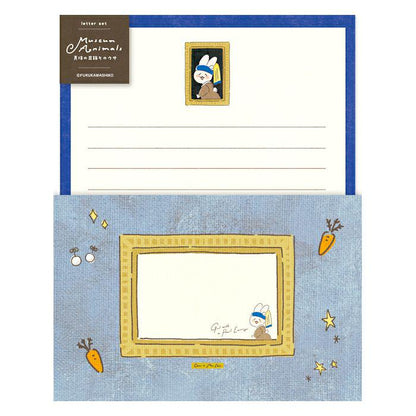 Limited Japanese Washi Letter Writing Set Museum Animals Series - Rabbit with Pearl Earrings