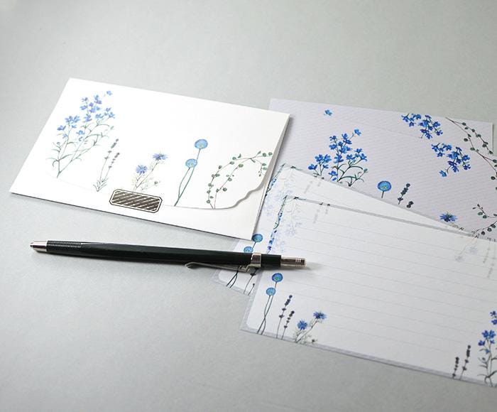 Flowelltea Series Writing Letter Set - Blue Flowers (Veil version)