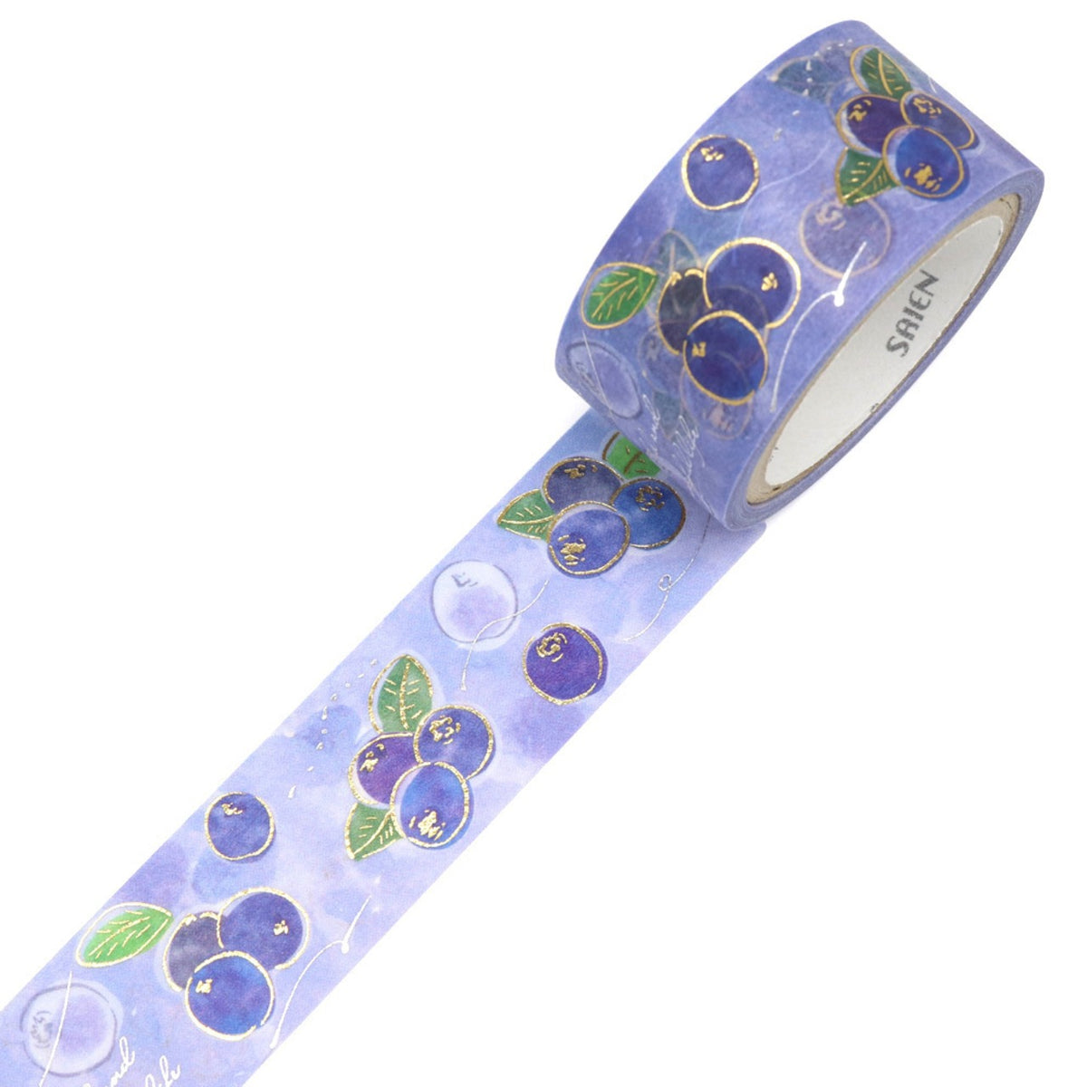 Saien Fruits' Time Gold & Silver Foil Washi Tape Series - Blueberry