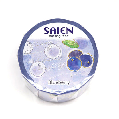 Saien Fruits' Time Gold & Silver Foil Washi Tape Series - Blueberry